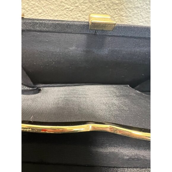 Vintage Black Satin Clutch Purse With Gold Chain Strap & Frame - Picture 6 of 7